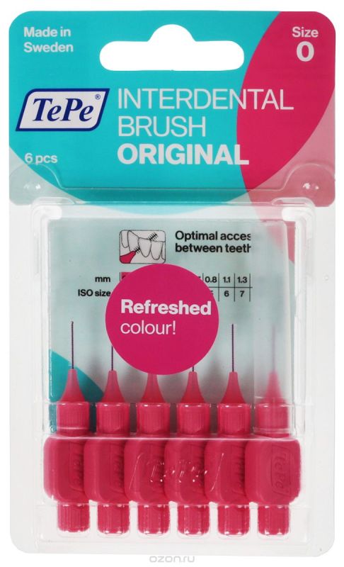 Міжзубні йоржики TePe Original 0.4 мм рожеві 6 шт