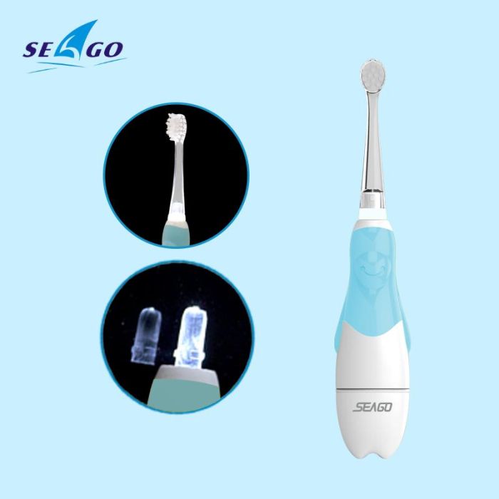 Дитяча звукова зубна щітка Seago Baby Sonic 0-36 місяців (Синя) 4 насадки