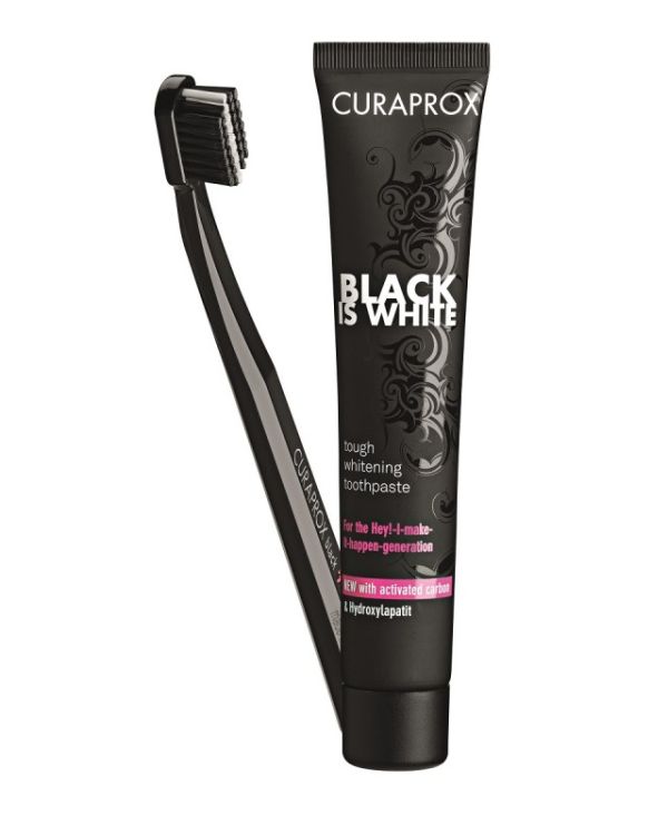 Зубна паста та зубна щітка Curaprox Black is White зі смаком лимона Чорна