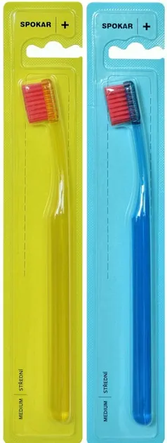 Набір зубних щіток Spokar Plus Середньої жорсткості Жовта + Блакитна 2 шт (8593534341814_жовто_блакитна)