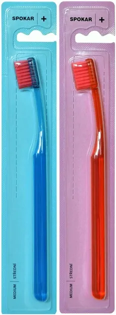 Набір зубних щіток Spokar Plus Середньої жорсткості Червона + Синя 2 шт (8593534341814)