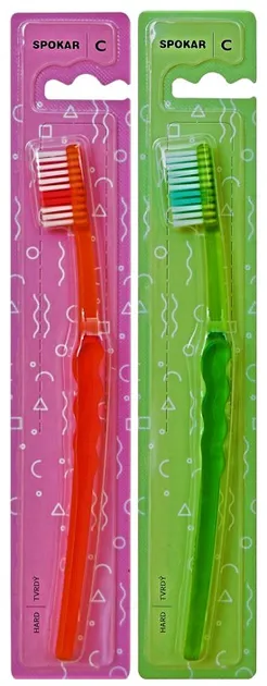 Набір зубних щіток Spokar C Жорстка Червона і Зелена 2 шт (8593534340626_красно_зеленая)