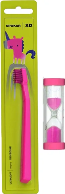 Дитяча зубна щітка Spokar XD Ultrasoft з пісочним годинником Рожева (8593534342156_розовая_с песочными часами)