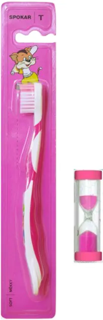 Дитяча зубна щітка Spokar Tommy М'яка з пісочним годинником Рожева (8593534341647_рожева_з пісочним годинником)