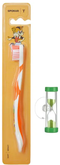 Дитяча зубна щітка Spokar Tommy М'яка з пісочним годинником Помаранчева (8593534341647_оранжевая_с песочными часами)