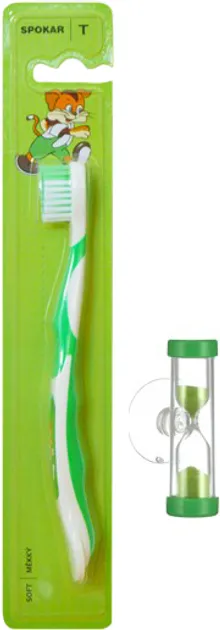 Дитяча зубна щітка Spokar Tommy М'яка з пісочним годинником Зелена (8593534341647_зеленая_с песочными часами)