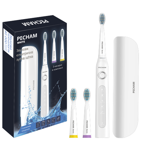 Електрична звукова зубна щітка Pecham White Travel 3 насадки
