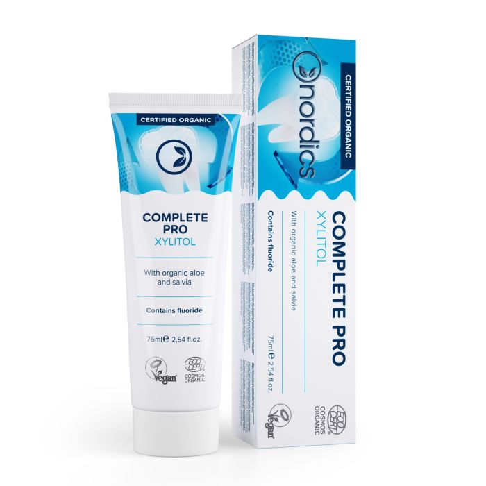 Зубна паста Nordics Cosmos Organic Complete Pro Захист від карієсу та гінгівіту з ксилітом і фтором 75 мл