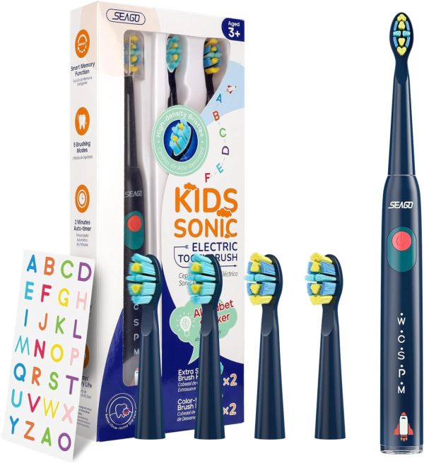 Дитяча звукова зубна щітка Seago SG2303 Синя від 3 років 4 насадки