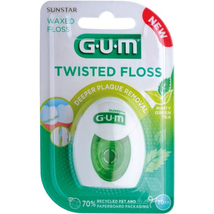 Зубна нитка Gum Deepclean Twisted floss Вощена з м'ятою та зеленим чаєм 30 м