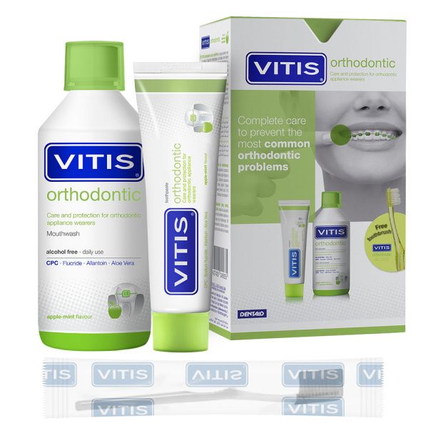 Набір Vitis Ortodontic Access для брекет-системи ополіскувач 500 мл, зубна паста 100 мл + щітка у подарунок